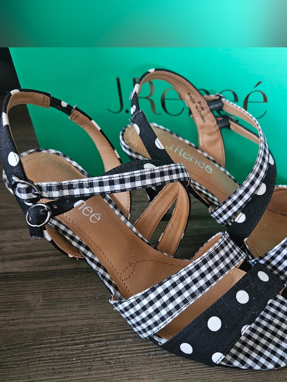 J.Renee Black & White Polka Dor Open Toe Heeled Sandals 8.5M